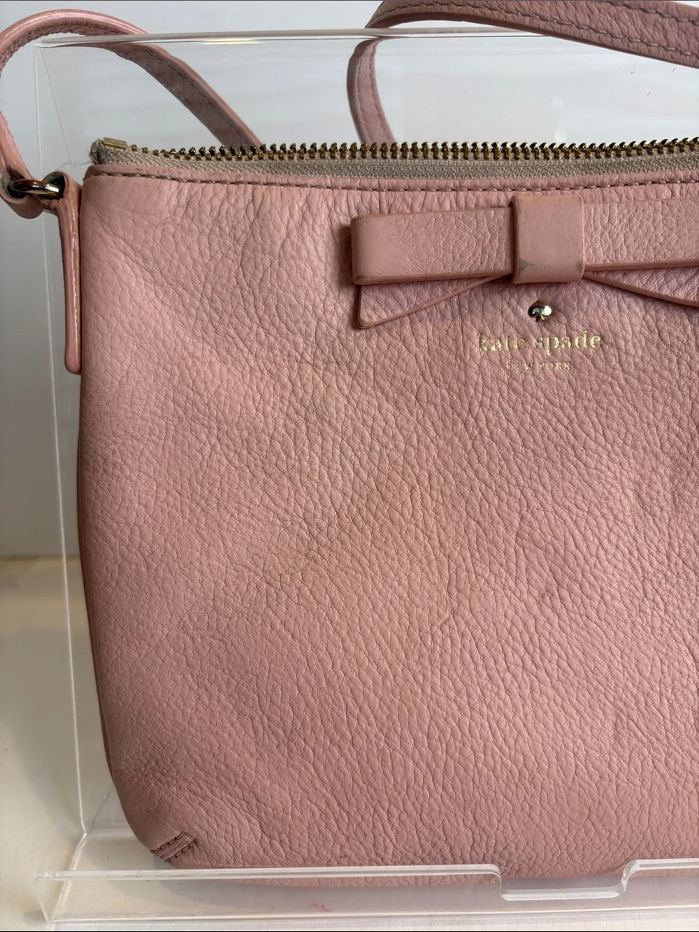kate spade Pink Pebbled Leather Crossbody with Bow Detail